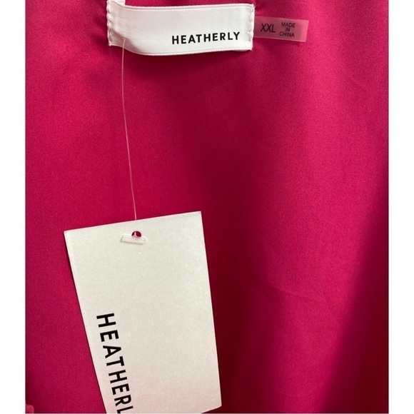 Heatherly Hot Pink Deep V-Neck Peplum Top Size XXL NWT - Picture 2 of 6